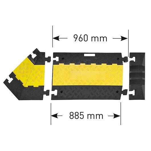 Kabelbrücke groß mit klappbarem Deckel, 3 Kanäle, erweiterbar, Tragegriff, schwarz/gelb-1