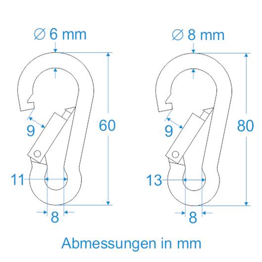 Karabinerhaken, Edelstahl, weiß, 6 x 60 mm-2