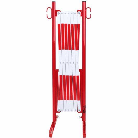 Scherengitter ausziehbar, mit Standfüßen, Stahl, Höhe 1 m, Länge 3,6 m, rot/weiß-1