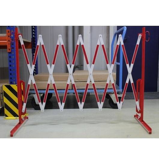 Scherengitter ausziehbar, mit Standfüßen, Stahl, Höhe 1 m, Länge 3,6 m, rot/weiß-2