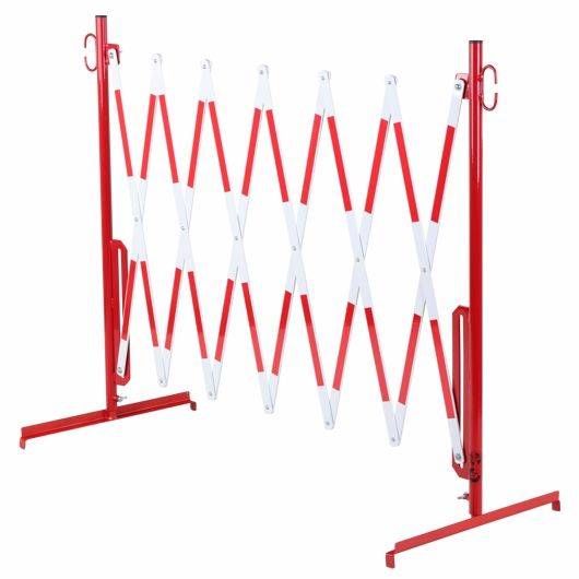 Scherengitter ausziehbar, mit Standfüßen, Stahl, Höhe 1 m, Länge 3,6 m, rot/weiß-3