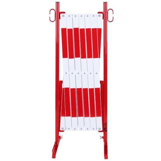 Scherengitter ausziehbar, mit Standfüßen, Stahl, Höhe 1 m, Länge 4 m, rot/weiß-1