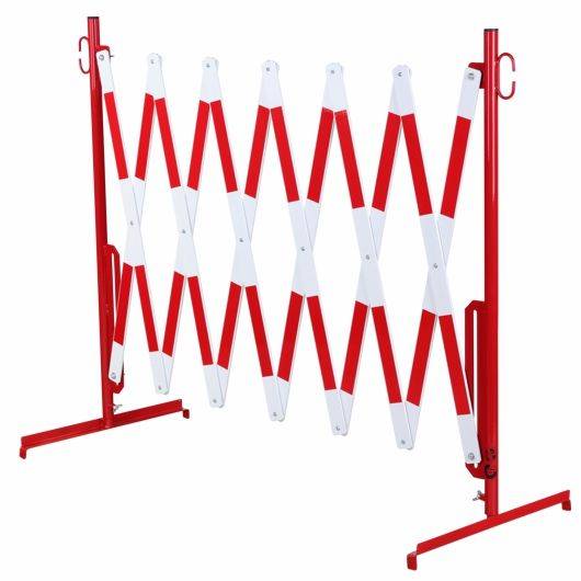 Scherengitter ausziehbar, mit Standfüßen, Stahl, Höhe 1 m, Länge 4 m, rot/weiß-2
