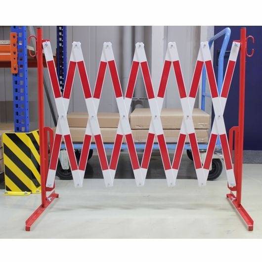 Scherengitter ausziehbar, mit Standfüßen, Stahl, Höhe 1 m, Länge 4 m, rot/weiß-3