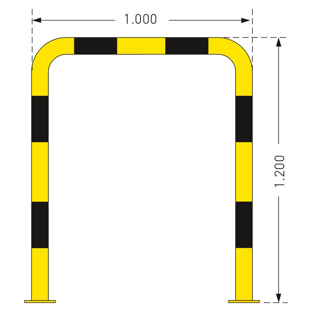 Rammschutzbügel, Gütestahl Ø 76 mm, Inneneinsatz, gelb/schwarz, 1000 x 1200 mm (BxH)-1