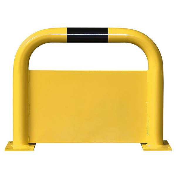 Rammschutzbügel mit Unterfahrschutz, Stahl Ø76 mm, Inneneinsatz, gelb/schwarz, 750 x 600 mm (BxH)