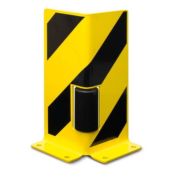 Anfahrschutz Winkel mit Leitrolle, zum Aufdübeln, Stahl, gelb/schwarz, 160x400x6 mm