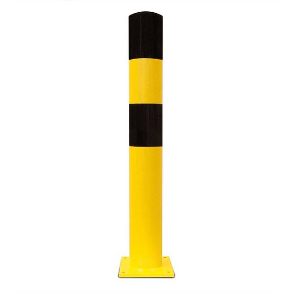 Rammschutzpoller MEDIUM, zum Aufdübeln,  Gütestahl Ø 90 mm, gelb/schwarz, 1200 mm