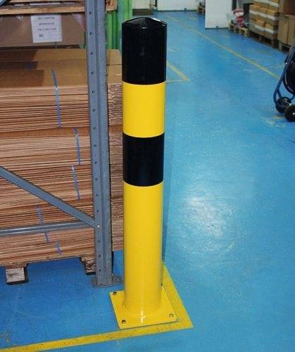 Rammschutzpoller MEDIUM, zum Aufdübeln, Gütestahl Ø 90 mm, gelb/schwarz, 1200 mm-1