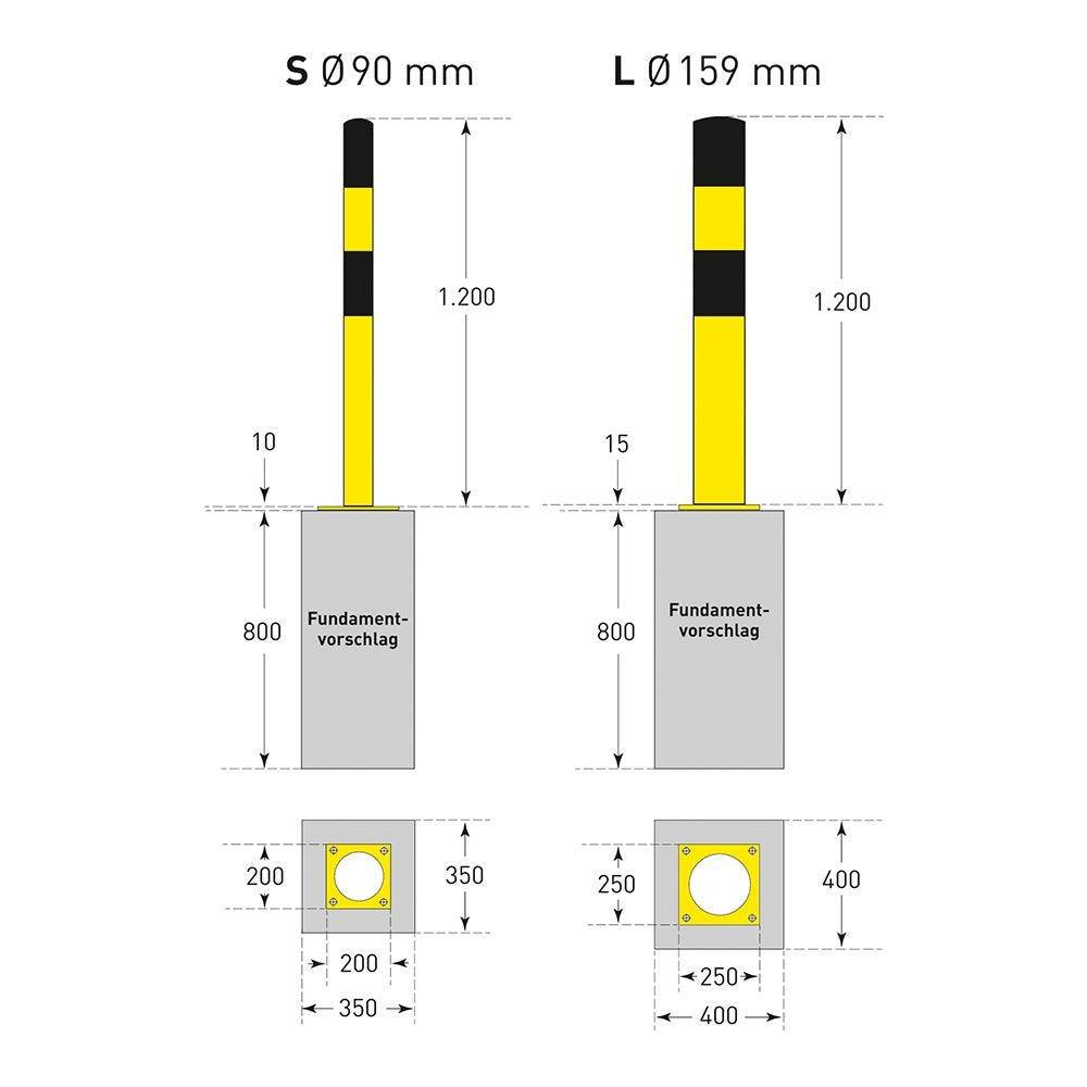Rammschutzpoller MEDIUM, zum Aufdübeln, Gütestahl Ø 90 mm, gelb/schwarz, 1200 mm-3