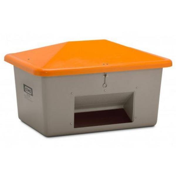 CEMO Streugutbehälter 550 Liter, mit Entnahmeöffnung, GFK, grau/orange