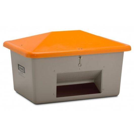 CEMO Streugutbehälter 550 Liter, mit Entnahmeöffnung, GFK, grau/orange-0