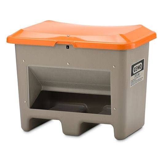 CEMO Streugutbehälter Plus3, 200 Liter, Staplertaschen, Entnahmeöffnung, GFK, grau/orange-3