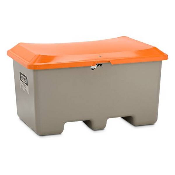 CEMO Streugutbehälter Plus3, 400 Liter, Staplertaschen, GFK, grau/orange