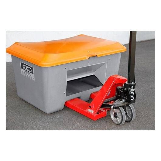CEMO Streugutbehälter Plus3, 400 Liter, Staplertaschen, GFK, grau/orange-1