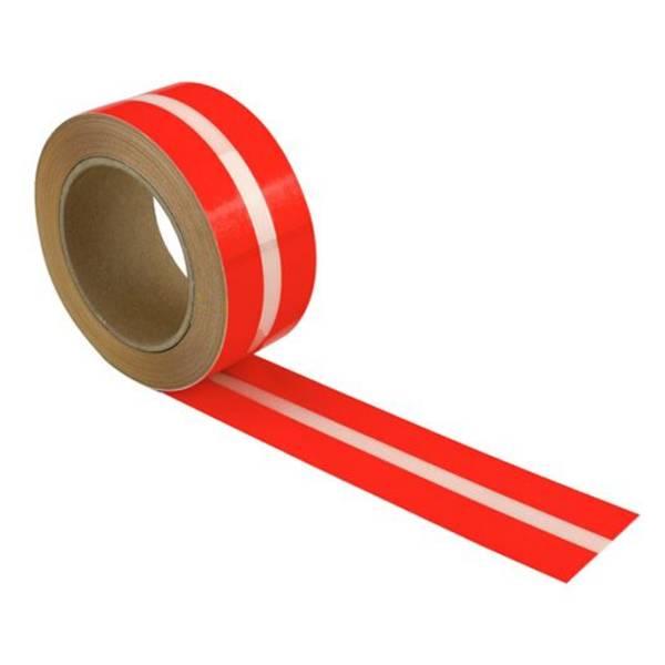 Bodenmarkierungsband mit nachleuchtendem Streifen, rot, 75 mm, 10 m/Rolle