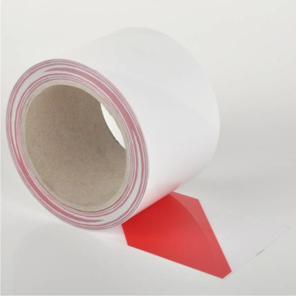 Bodenmarkierungsband, chemikalienbeständig,  WT-5229, Polyester, rot/weiß, 75 mm, 15 m Rolle