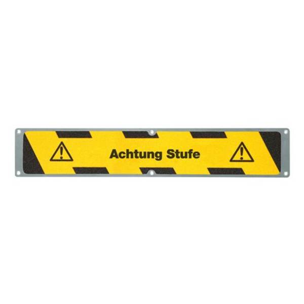 Warnmarkierung Antirutschplatte Aluminium, R13, gelb/schwarz, Achtung Stufe, 114 x 635 mm