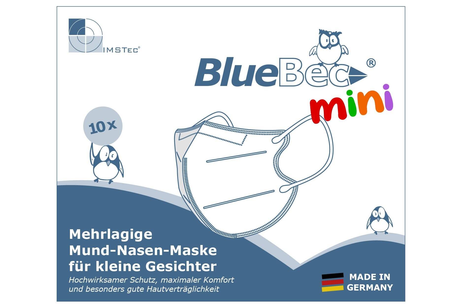 emissimo Mini Schutzmaske, XS für kleine, schmale Gesichter, Made in Germany 10er Box Techno-5