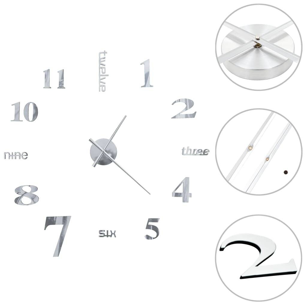 vidaXL 3D-Wanduhr Modernes Design 100 cm XXL Silbern-5