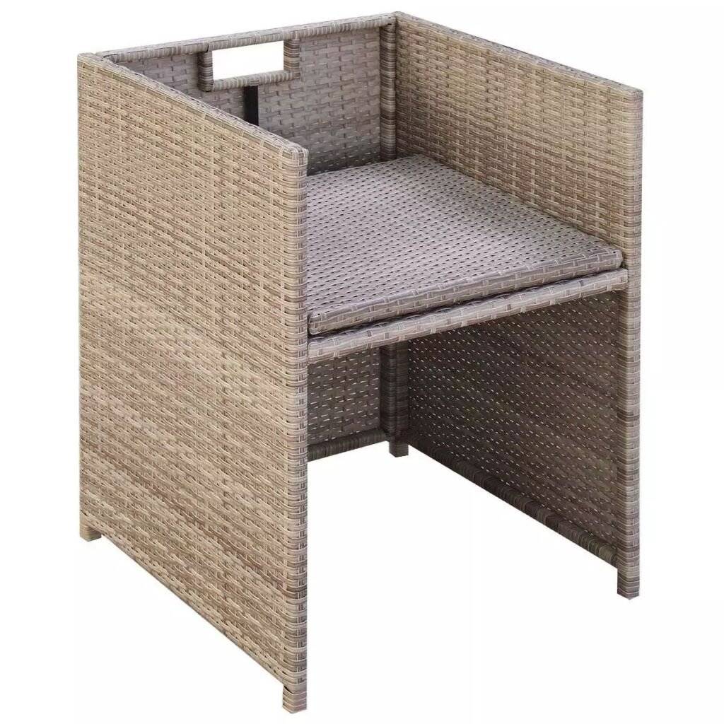 9-tlg. Garten-Essgruppe mit Auflagen Poly Rattan Beige-4