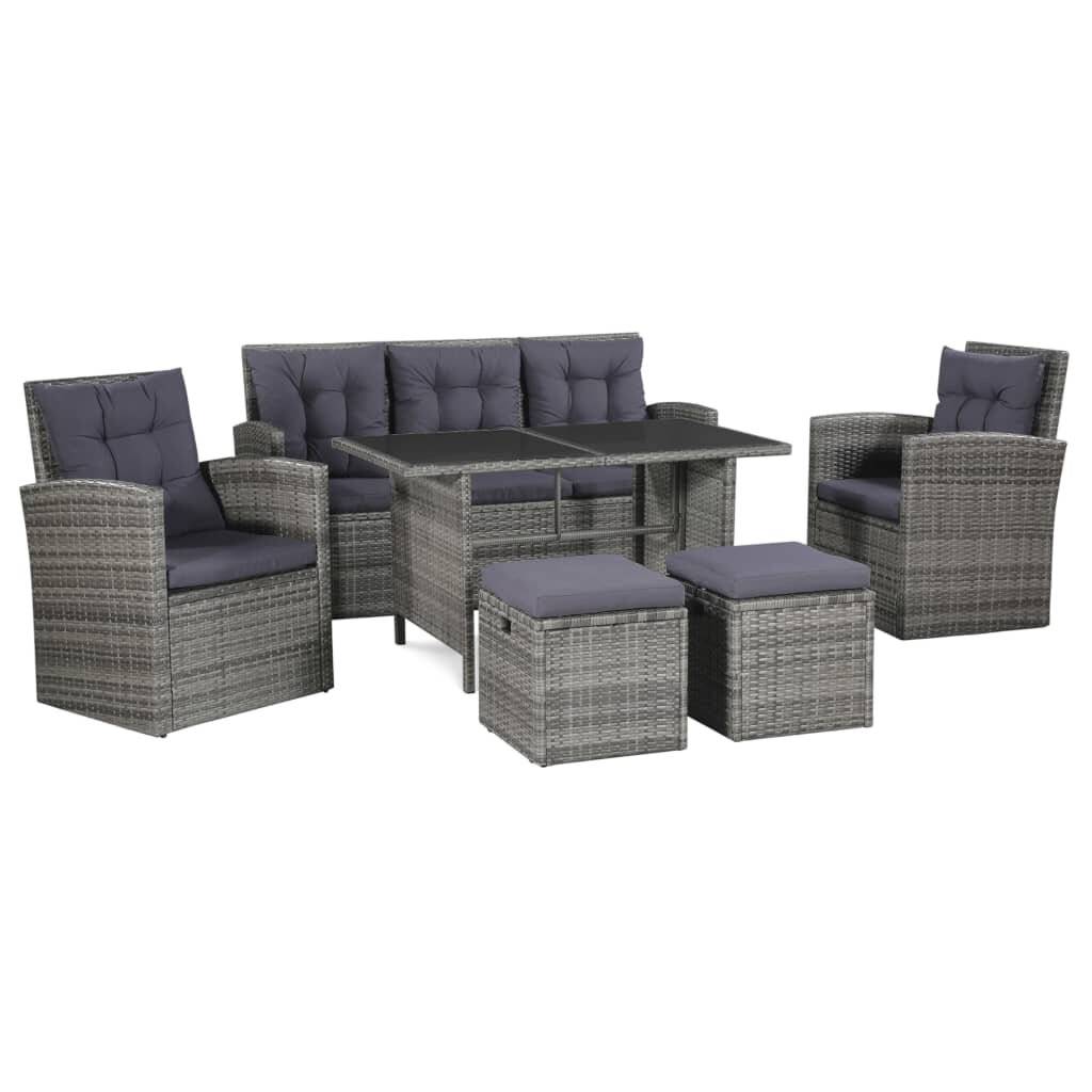 6-tlg. Garten-Lounge-Set mit Auflagen Poly Rattan Grau-0