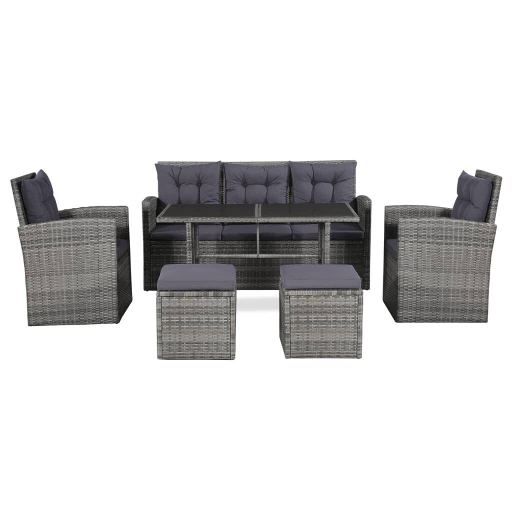 6-tlg. Garten-Lounge-Set mit Auflagen Poly Rattan Grau-1
