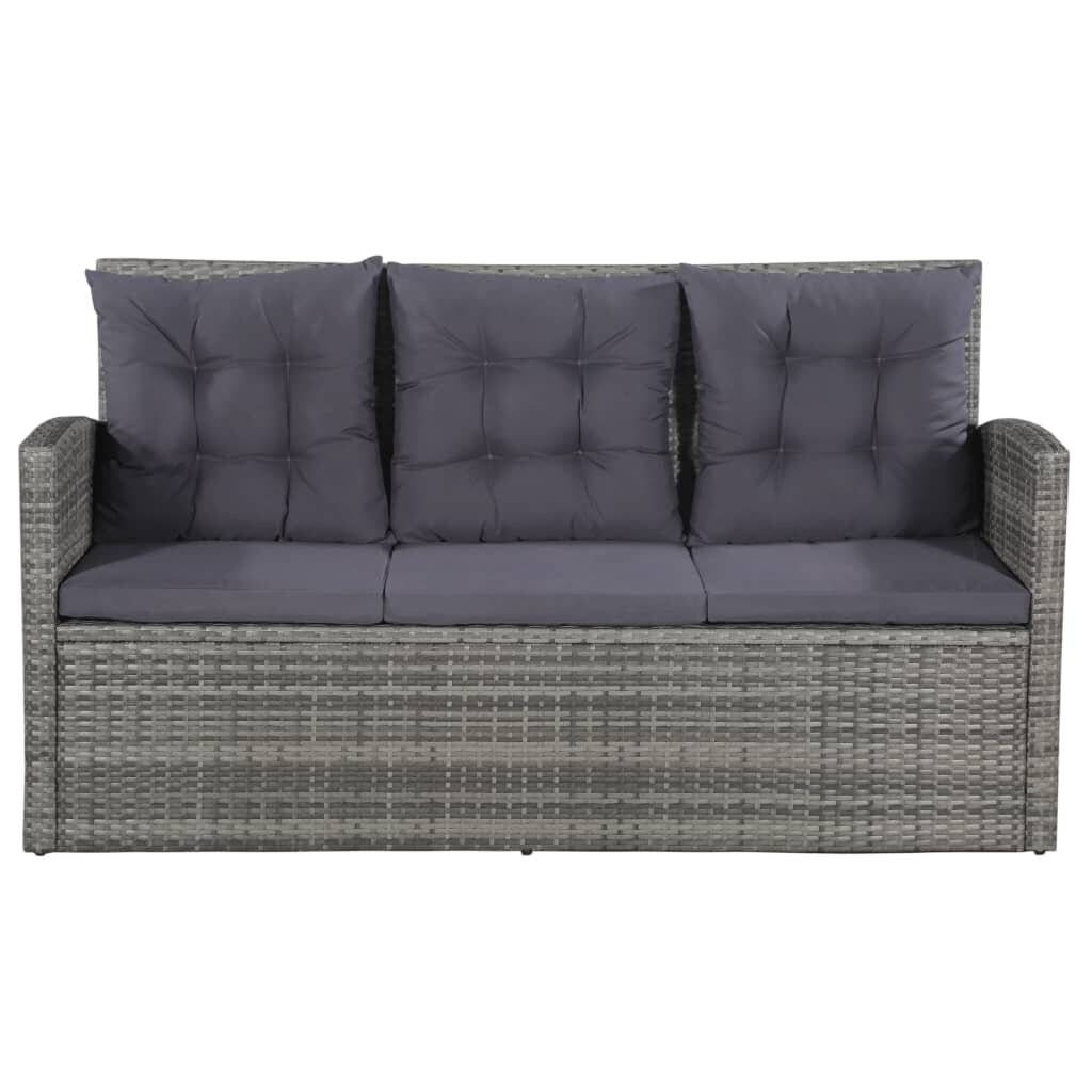 6-tlg. Garten-Lounge-Set mit Auflagen Poly Rattan Grau-2