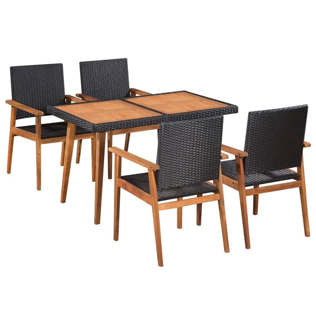 5-tlg. Garten-Essgruppe Poly Rattan Schwarz und Braun-0