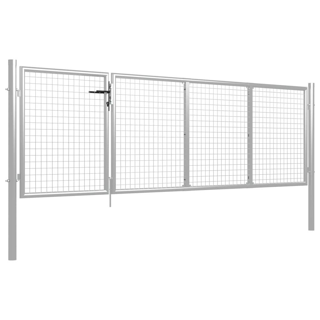Gartentor Stahl 350 x 75 cm Silbern-1
