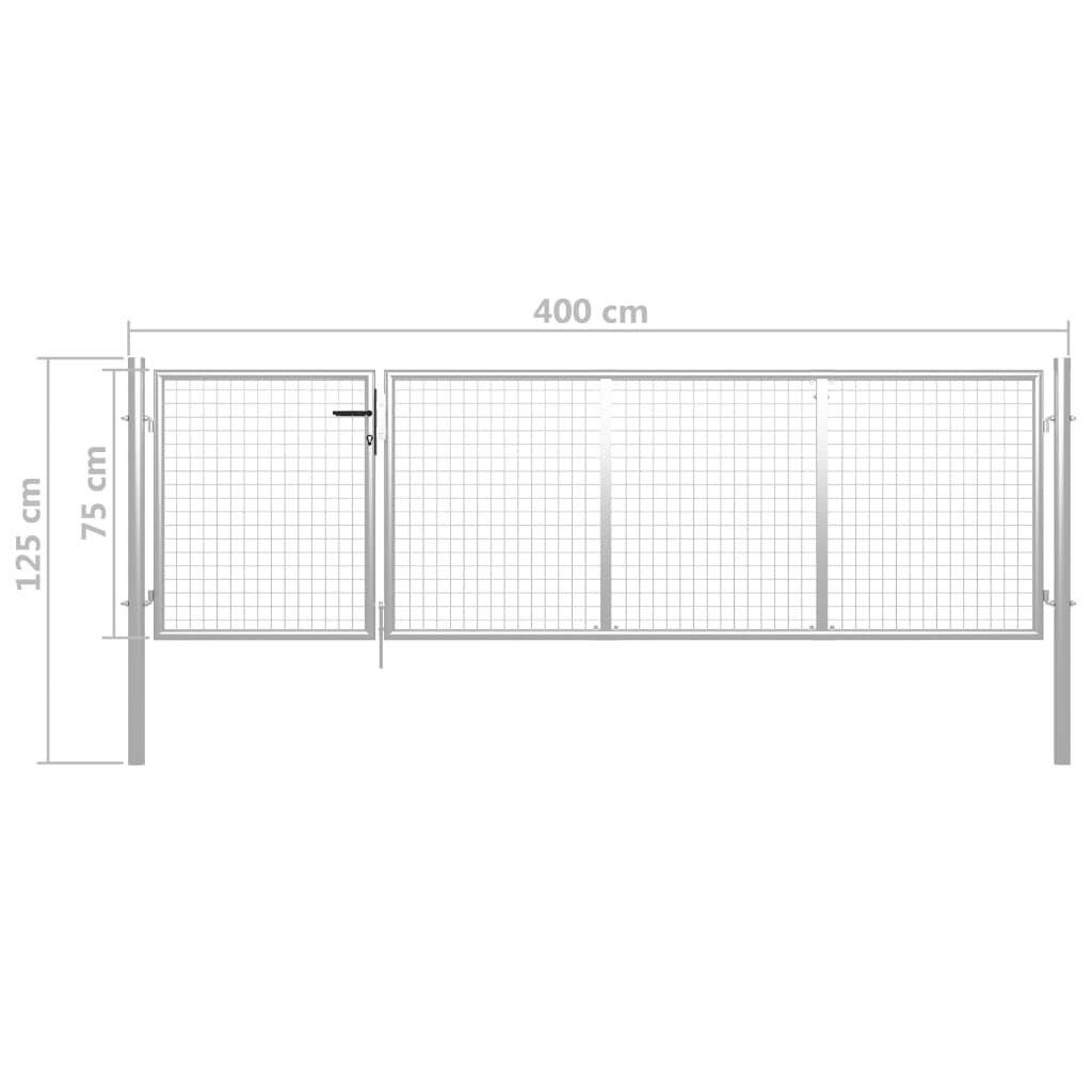 Gartentor Stahl 350 x 75 cm Silbern-4