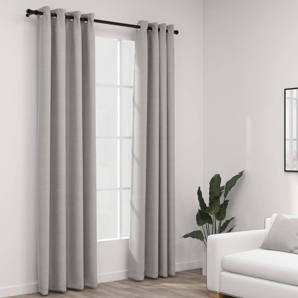 Verdunkelungsvorhänge Ösen Leinenoptik 2 Stk. Grau 140x225 cm-0