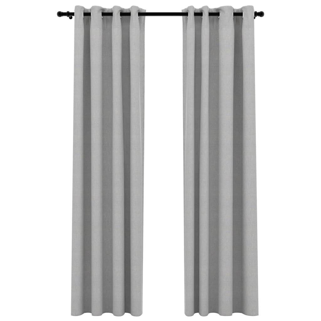 Verdunkelungsvorhänge Ösen Leinenoptik 2 Stk. Grau 140x225 cm-1