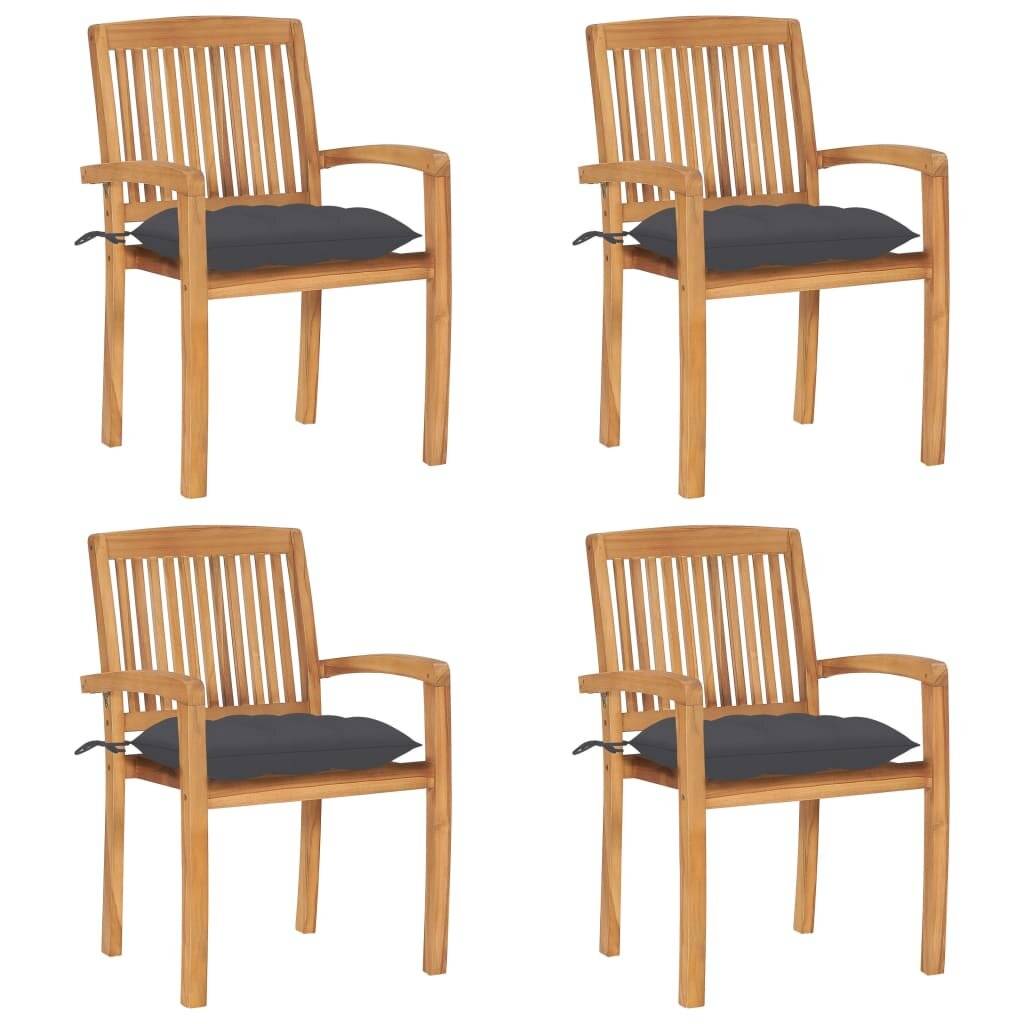 Stapelbare Gartenstühle mit Kissen 4 Stk. Massivholz Teak-0