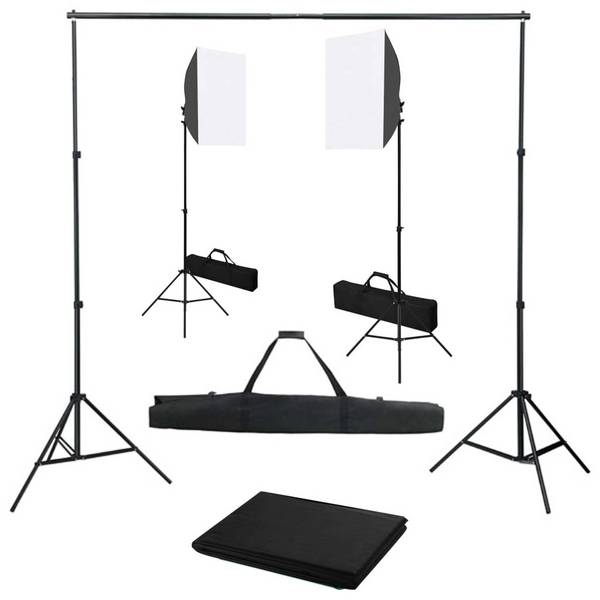 Fotostudio-Set mit Softbox-Leuchten und Hintergrund