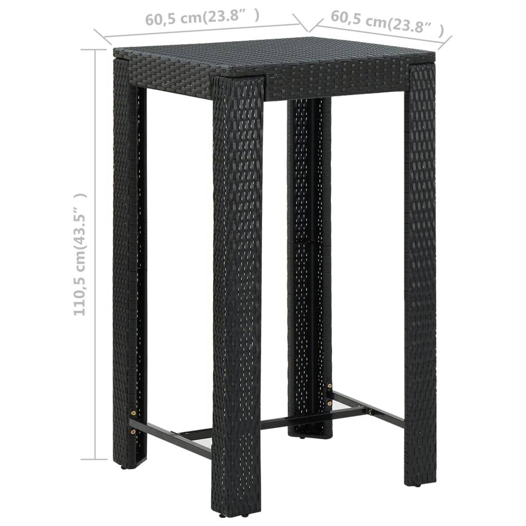 Garten-Bartisch Schwarz 60,5x60,5x110,5 cm Poly Rattan-4
