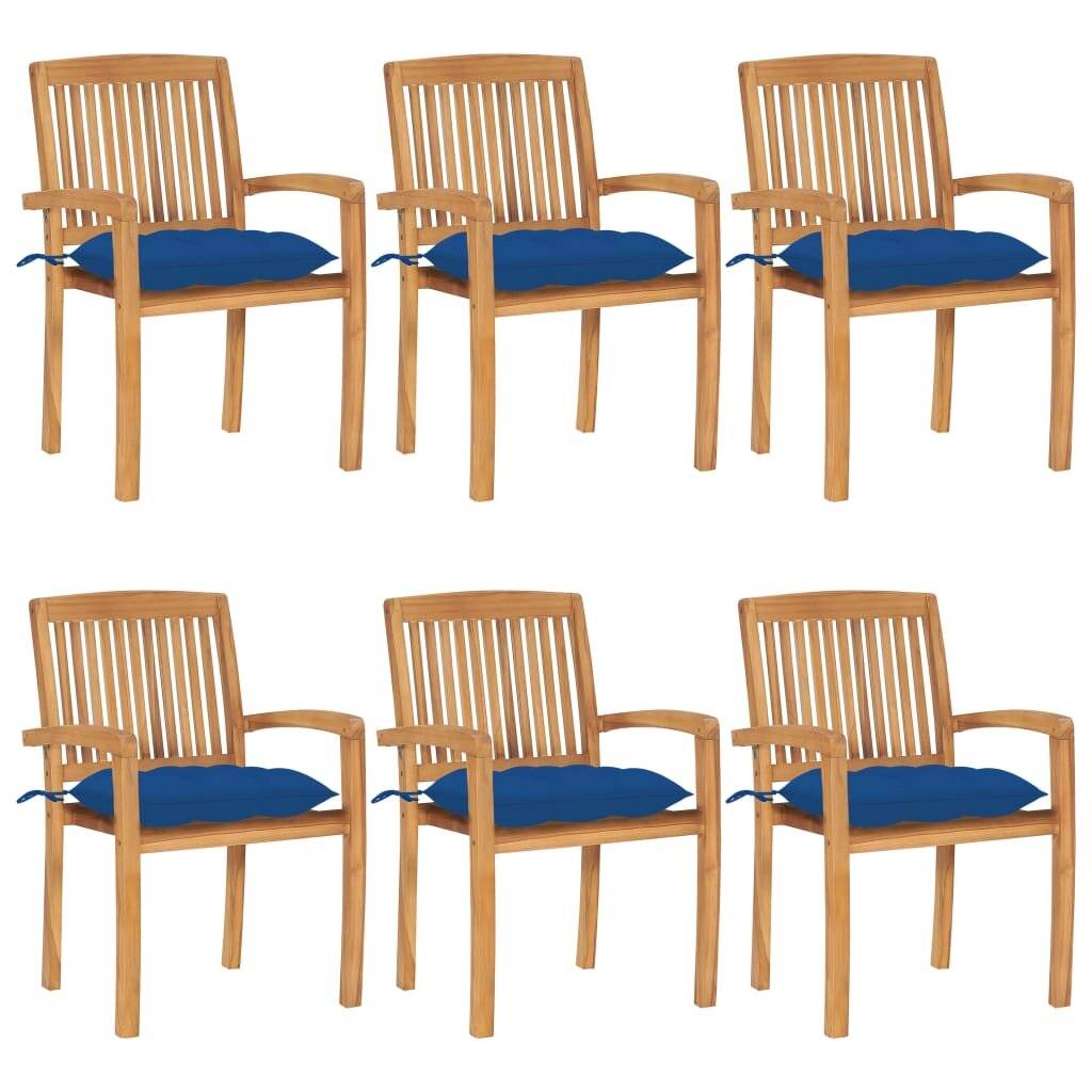 Stapelbare Gartenstühle mit Kissen 6 Stk. Massivholz Teak-0