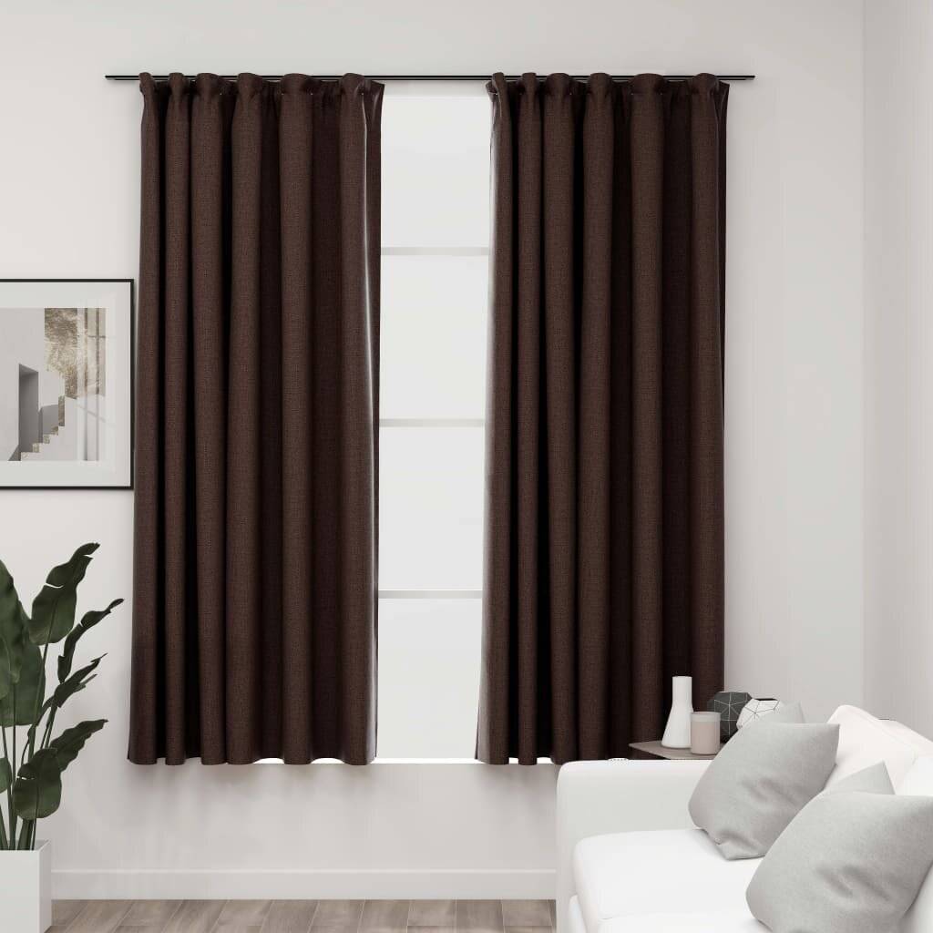 Verdunkelungsvorhänge Haken Leinenoptik 2 Stk. Taupe 140x175 cm-0