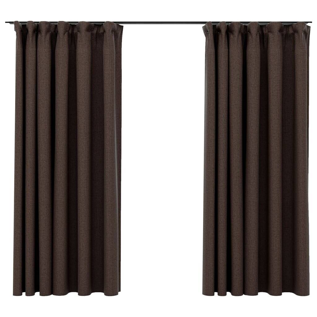 Verdunkelungsvorhänge Haken Leinenoptik 2 Stk. Taupe 140x175 cm-2
