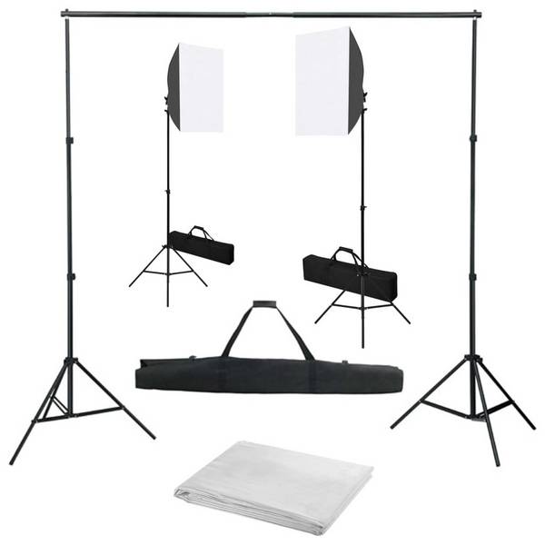 Fotostudio-Set mit Softbox-Leuchten und Hintergrund
