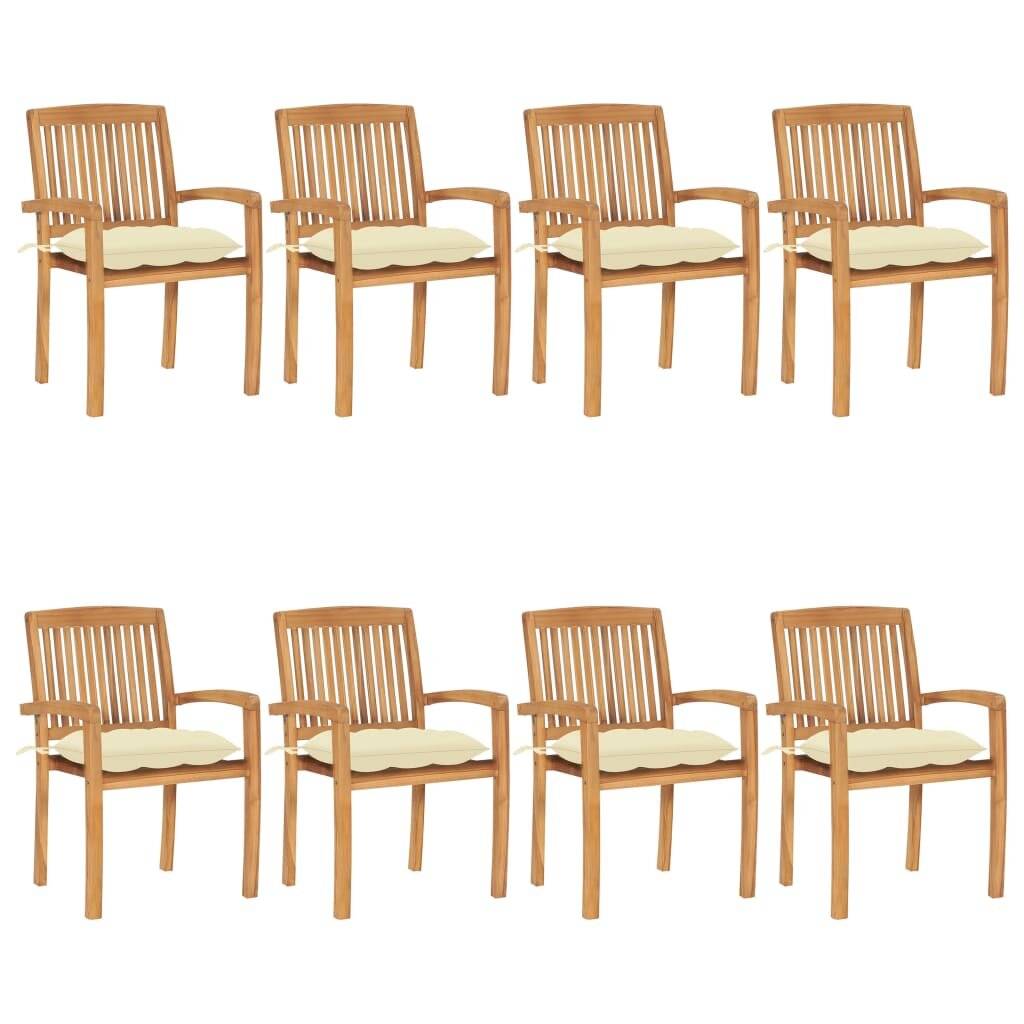 Stapelbare Gartenstühle mit Kissen 8 Stk. Massivholz Teak-0