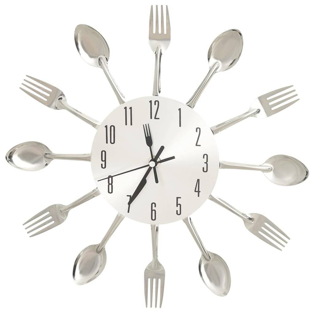 vidaXL Wanduhr mit Löffel und Gabel Design Silbern 31 cm Aluminium-1