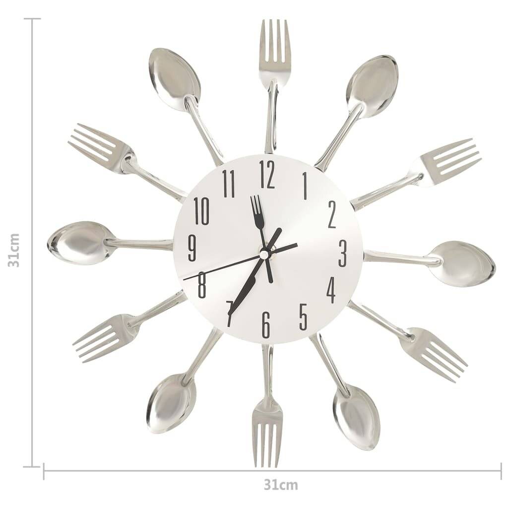 vidaXL Wanduhr mit Löffel und Gabel Design Silbern 31 cm Aluminium-4