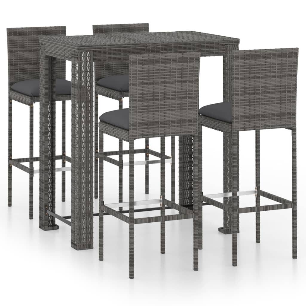 5-tlg. Gartenbar-Set mit Kissen Poly Rattan Grau-0