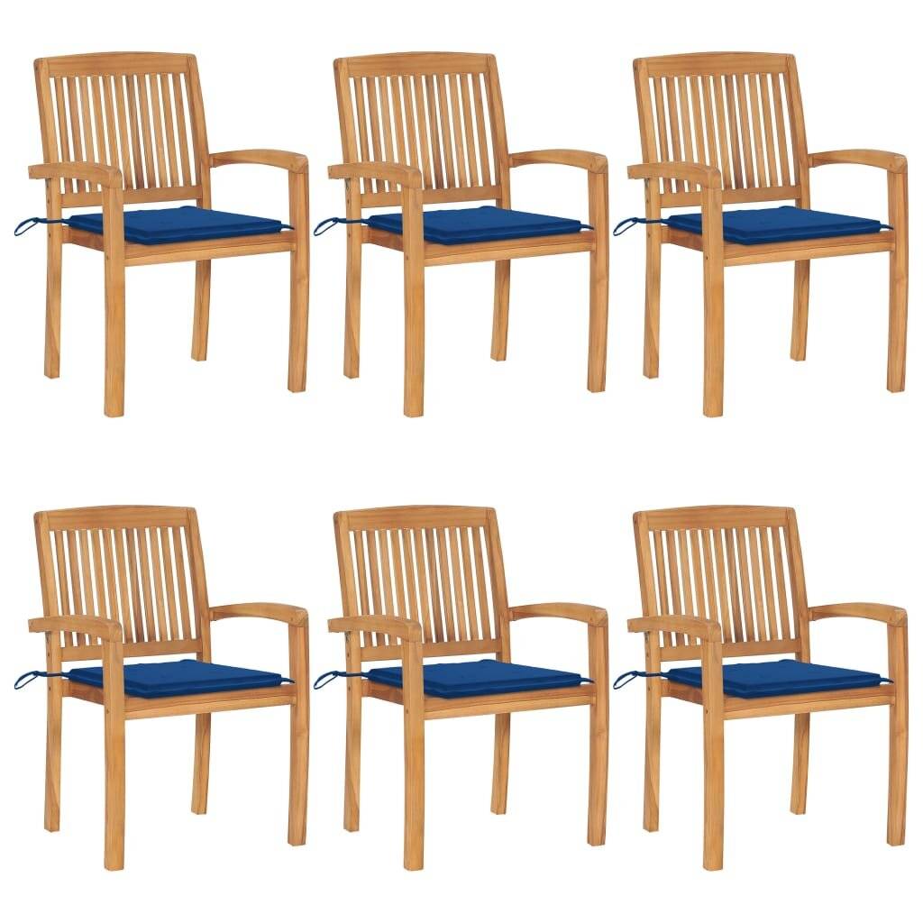 Stapelbare Gartenstühle mit Kissen 6 Stk. Massivholz Teak-0