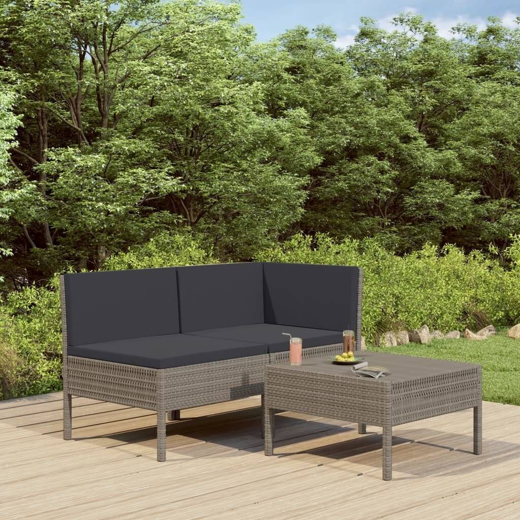3-tlg. Garten-Lounge-Set mit Auflagen Poly Rattan Grau-0