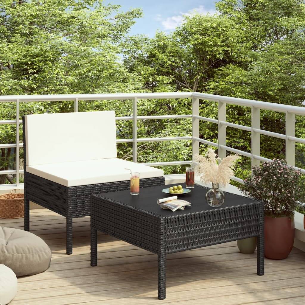 2-tlg. Garten-Lounge-Set mit Auflagen Poly Rattan Schwarz-0