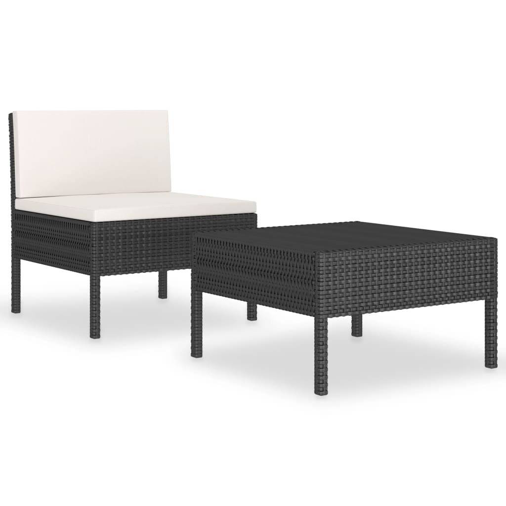 2-tlg. Garten-Lounge-Set mit Auflagen Poly Rattan Schwarz-1