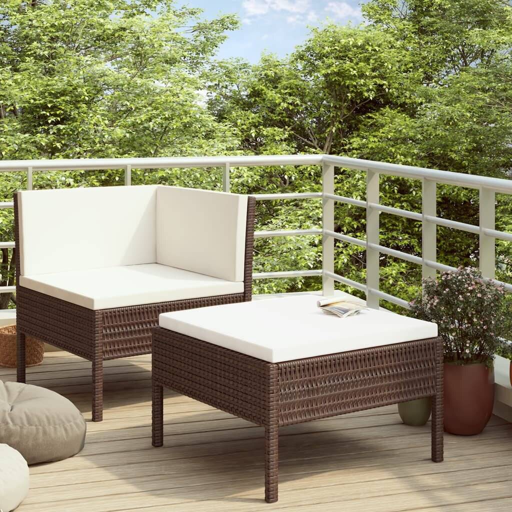 2-tlg. Garten-Lounge-Set mit Auflagen Poly Rattan Braun-0