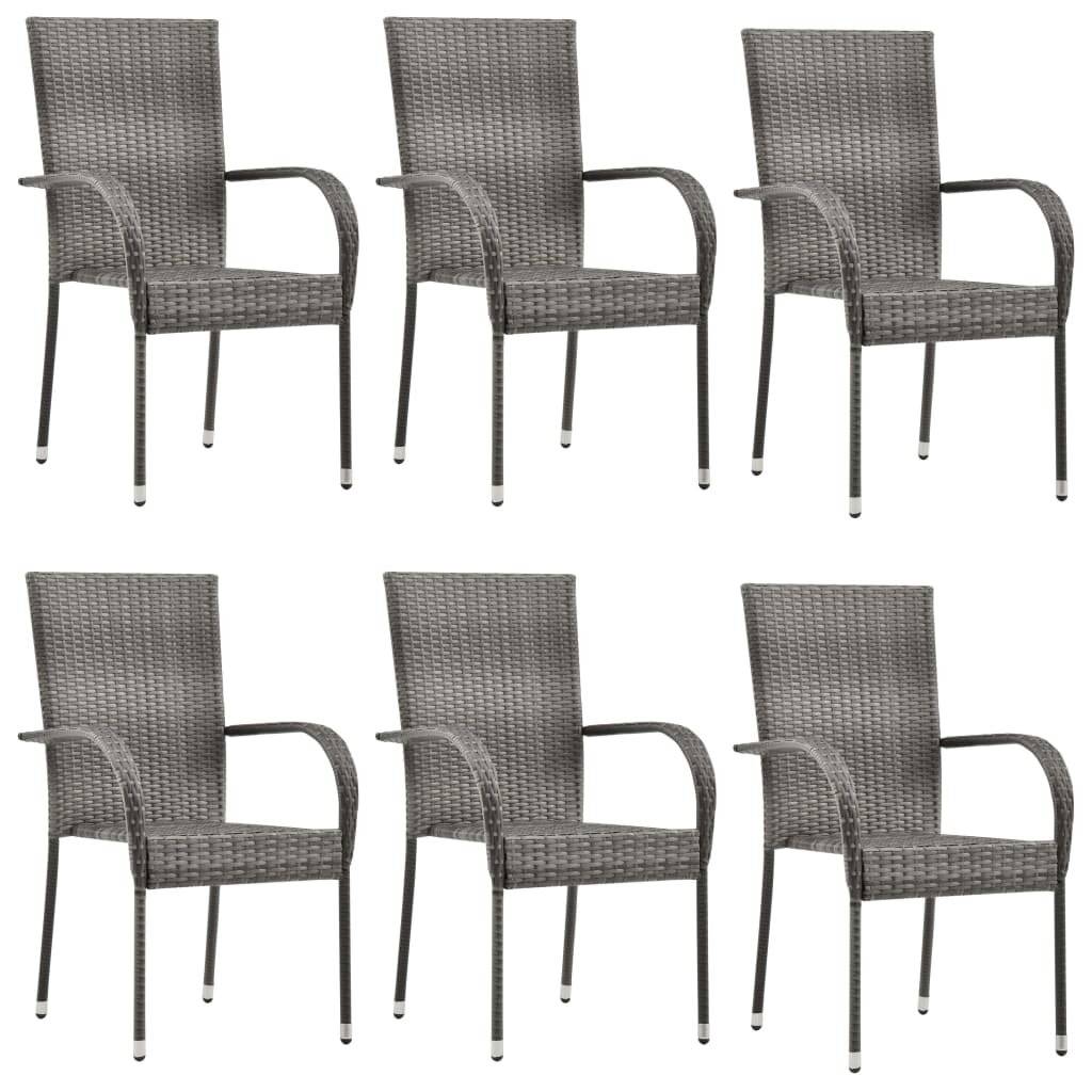 Gartenstühle Stapelbar 6 Stk. Grau Poly Rattan-0